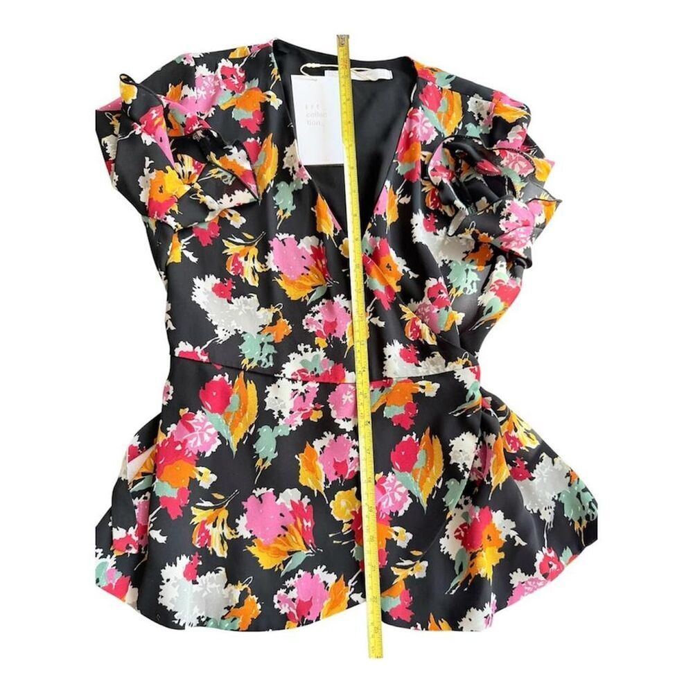 NWT Zara Trafaluc Women's Abstract Multicolor Floral Wrap Blouse Size M - Picture 7 of 8